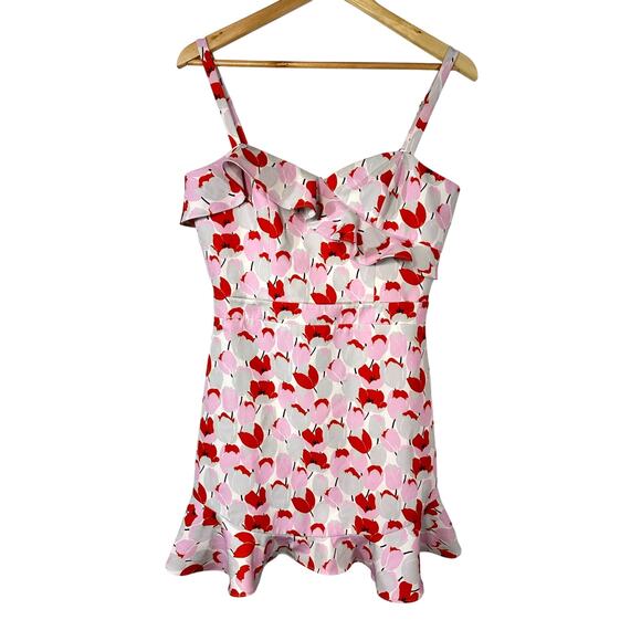 BLACK HALO Zalda Floral Tulip Mini Dress Womans 8 flounce hem - Picture 3 of 11